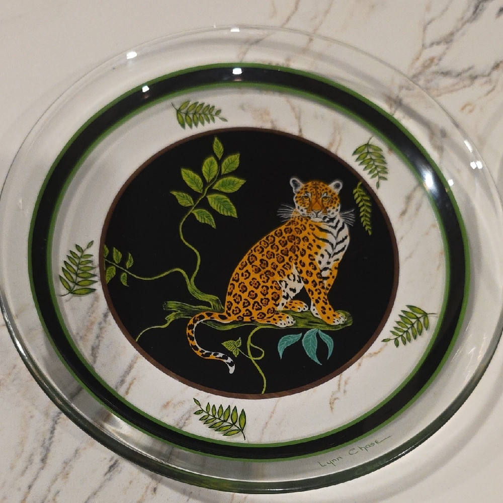 Rare! Set Of 2 Lynn Chase Leopard Glass 8" Salad Plates